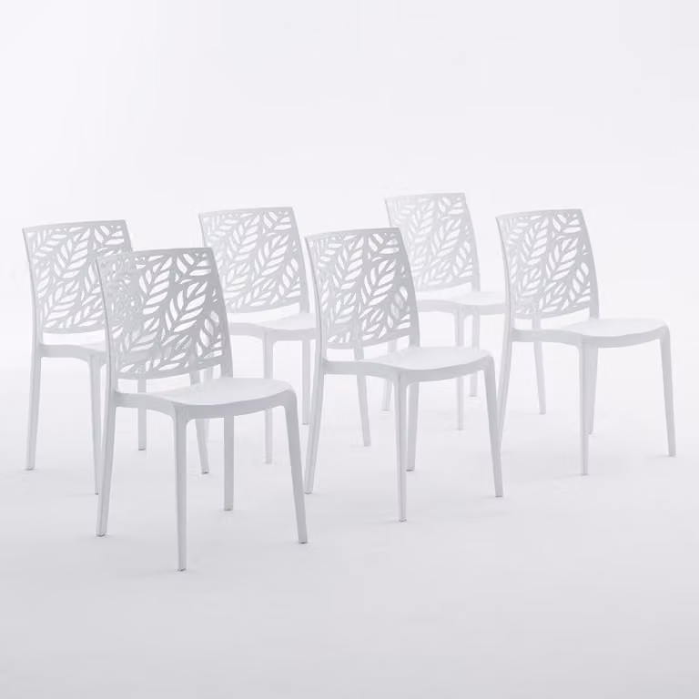 set di 6 sedie impilabili in polipropilene con fibra di vetro per uso esterno e giardino, bar e ristorante, cucina design moderno - DAFNE - Bianco