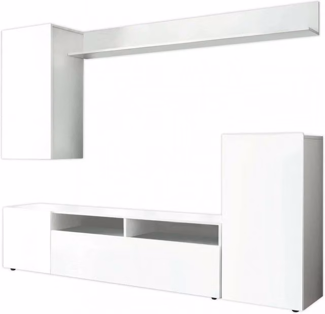 Parete Attrezzata Soggiorno Bridge 207x34x170 h cm in Truciolare bilaminato Bianco