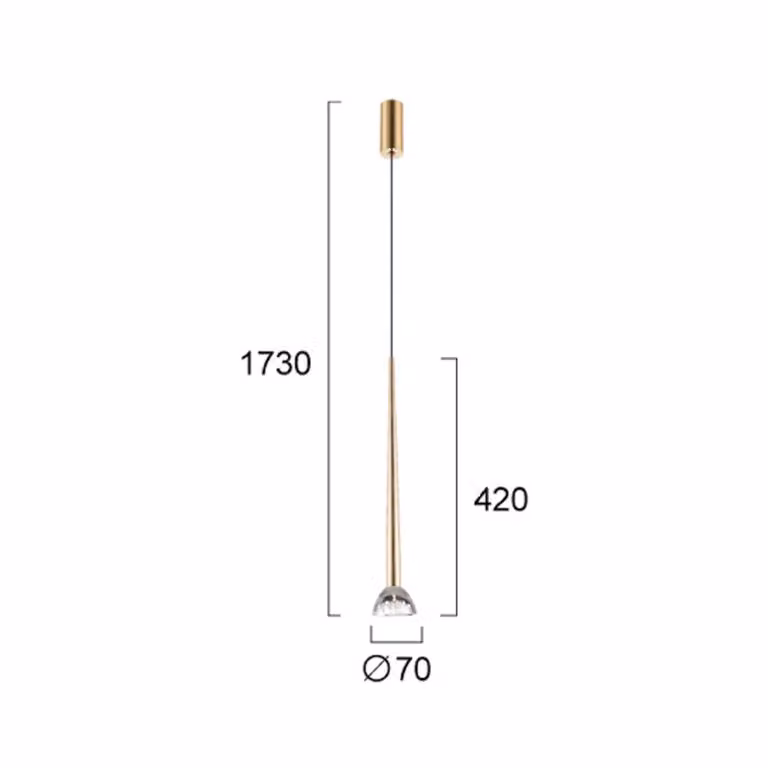 Viokef Lampada LED a sospensione Rina, color oro/trasparente, Ø 7 cm, metallo/acrilico Rina, Ottone / Oro, Soggiorno / Sala da pranzo, Metallo, Moderno