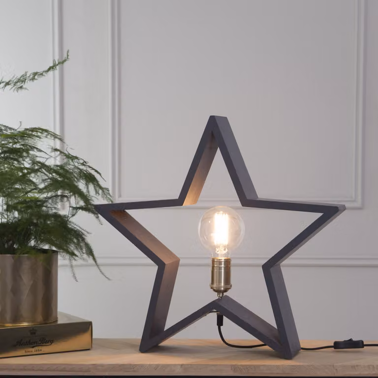 Stella di legno - Stella dell'Avvento - Lampada da tavolo - a sospensione o in piedi - D: 50 cm - Attacco E27 - Grigio scuro
