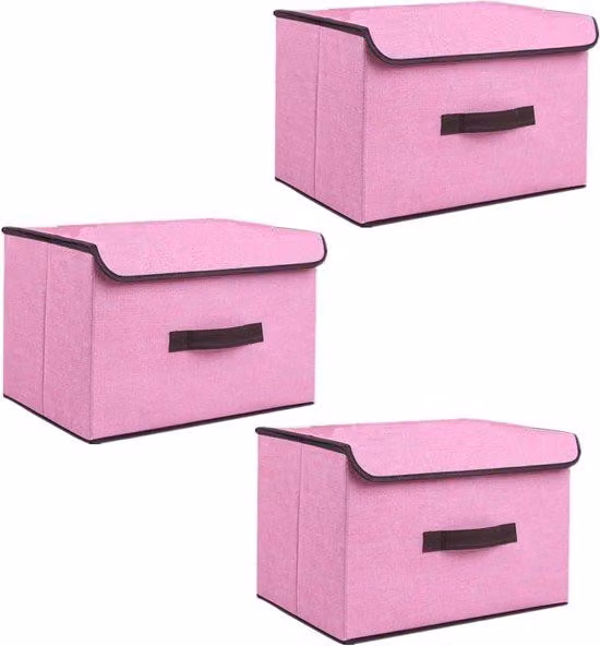 Scatole pieghevoli in tessuto con coperchio per vestiti, giocattoli e tessuti (rosa, 36×23×24 cm)
