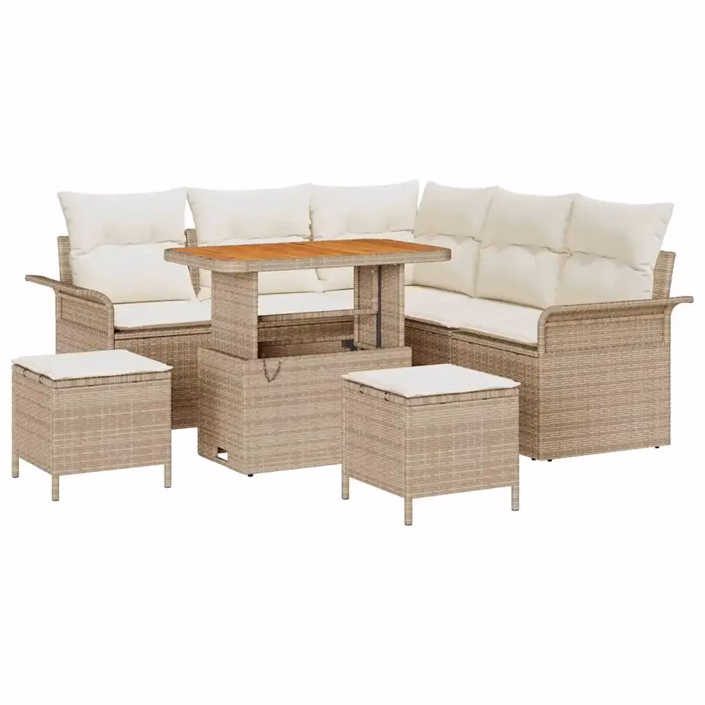 Set Divano da Giardino 8 Pezzi vidaXL in Polyrattan Beige con Cuscini e Tavolino – 2