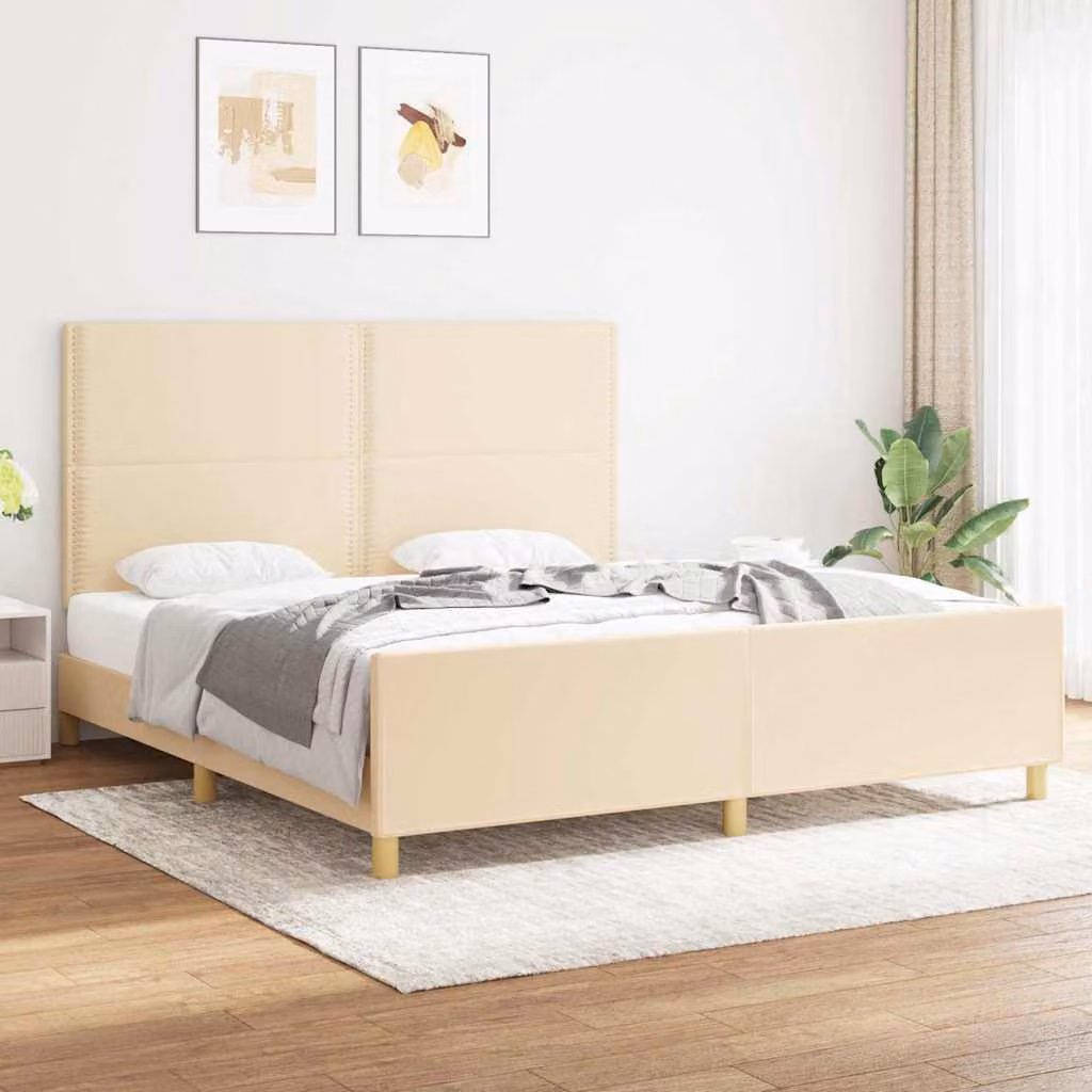 vidaXL Giroletto senza Materasso in Tessuto Beige con Struttura in Legno di Larice L/P/H: 180 x 200 x 128 cm