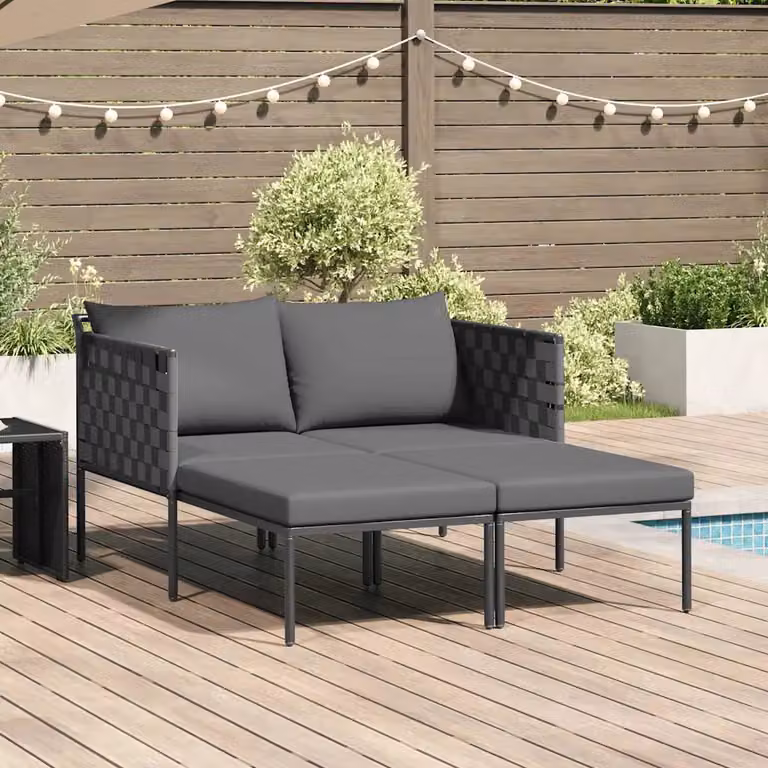 vidaXL Lettino da Sole Moderno in Acciaio Verniciato Antracite con Braccioli e Tessuto Resistente ai Raggi UV