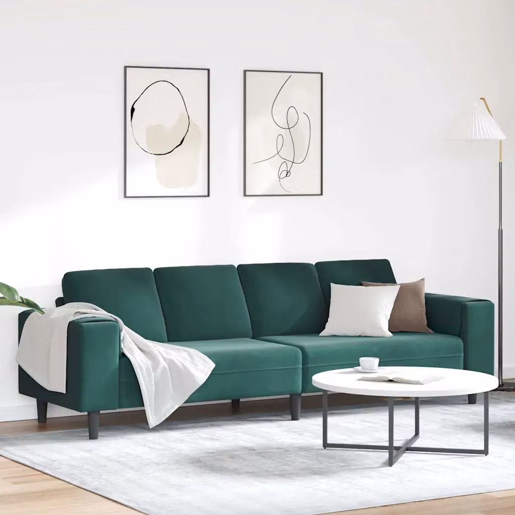 vidaXL Divano Moderno per Soggiorno in Tessuto Verde con Cuscini, L 250 x P 77 x H 76 cm