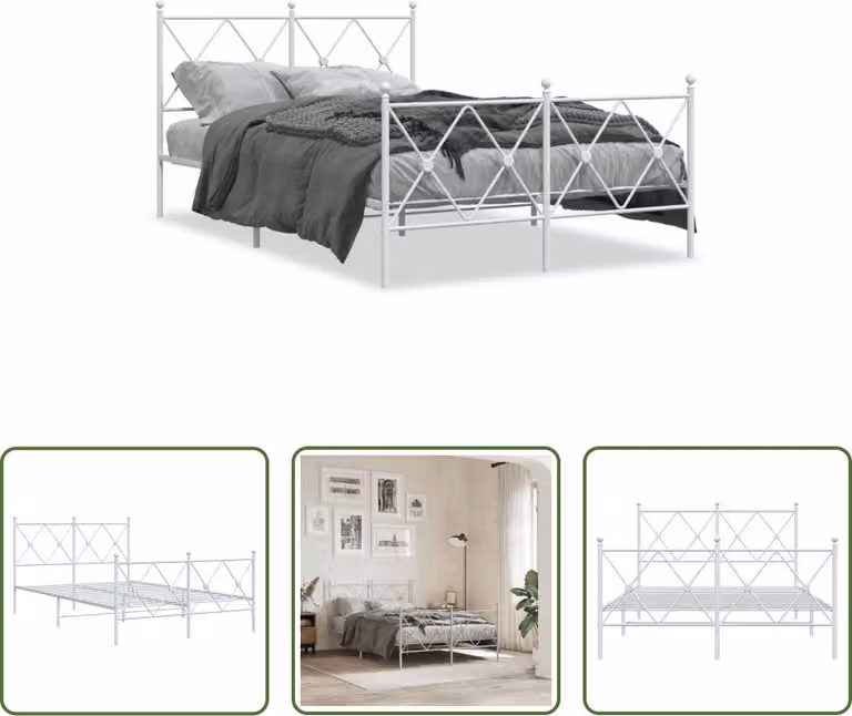 The Living Store Struttura letto con testiera e pediera in metallo bianco 120x200 cm