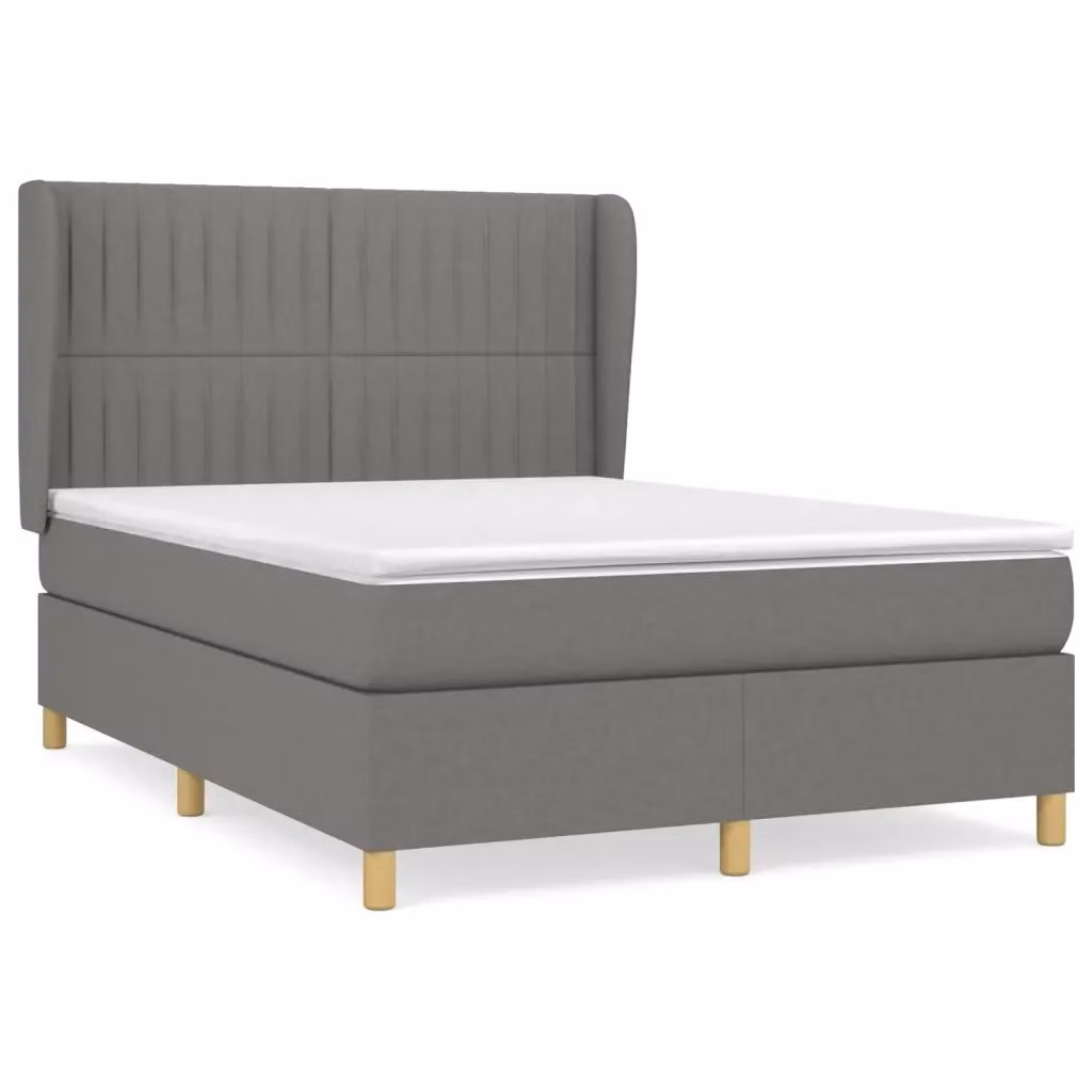vidaXL Giroletto a Molle con Materasso Ibrido in Tessuto Grigio e Bianco L/P/H: 193 x 147 x 128 cm – 2