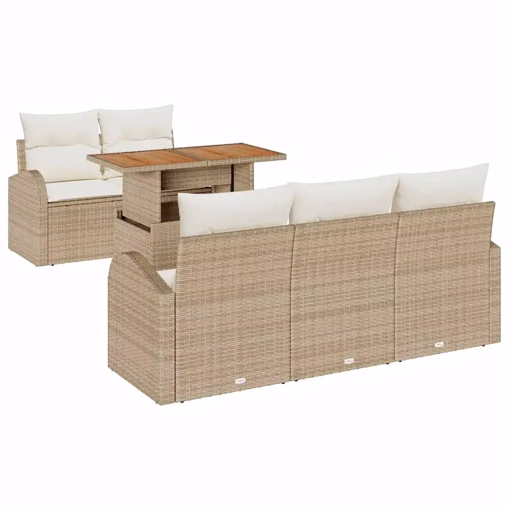 Set Divano da Giardino vidaXL 6 pz a L con Cuscini Beige e Bianco – 2