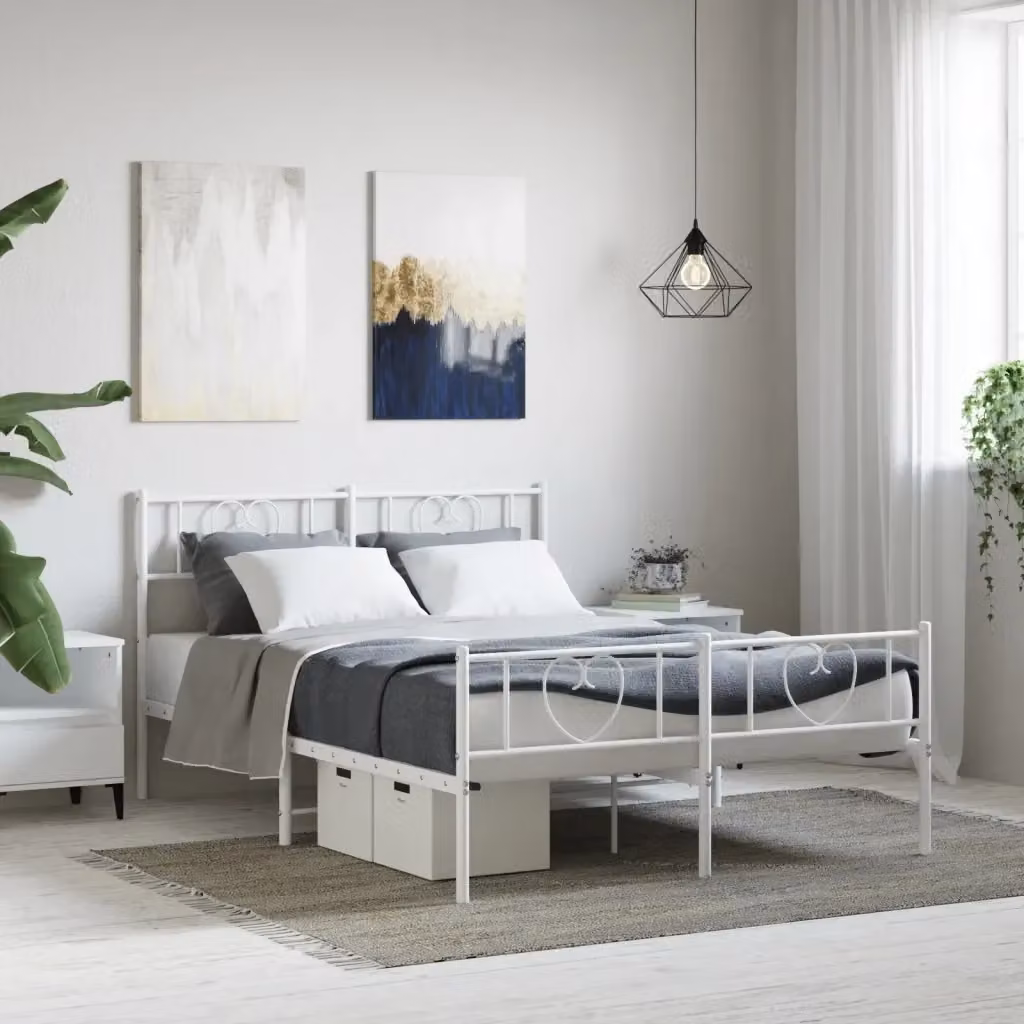 Letto matrimoniale con testiera e pediera in metallo bianco L/P/H: 160 x 200 x 90 cm – 2