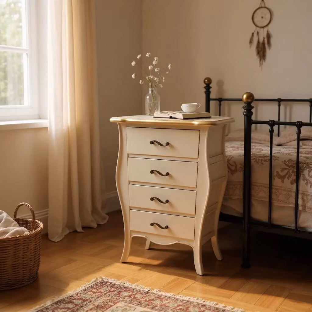 Cassettiera in legno shabby chic Mobili 2G con 4 cassetti colore avorio e dettagli oro L: 62 cm, P: 42 cm, H: 105 cm – 2