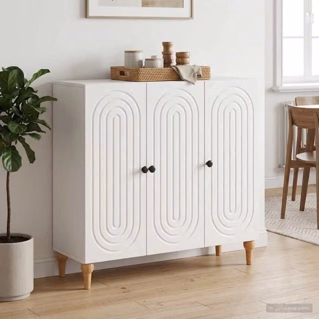 Credenza moderna vidaXL in MDF bianco lucido con ante a battente e ripiani interni L: 89 cm, P: 34,5 cm, H: 80 cm – 1