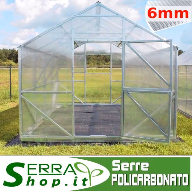 Serra Oasi con copertura in policarbonato alveolare da 6mm e struttura in acciaio zincato L: 6 m, P: 3 m, H: 2,6 m
