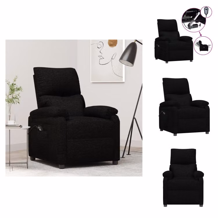 vidaXL Poltrona relax elettrica in tessuto nero - Poltrona