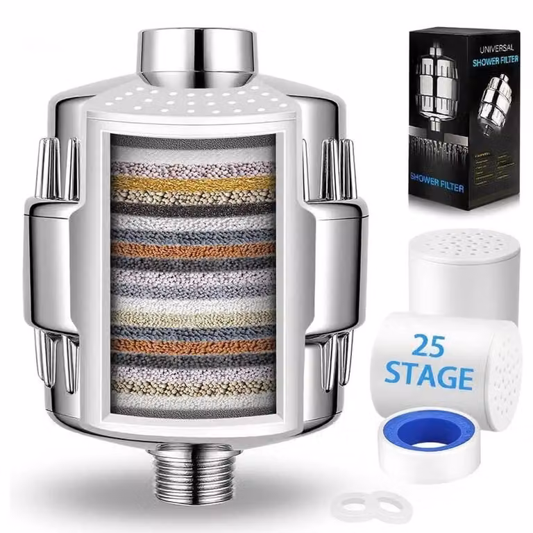 TRANKIELO® - Filtro doccia con 25 filtri e vitamina C - Filtro per la depurazione dell'acqua per doccia - Filtra cloro e metalli pesanti