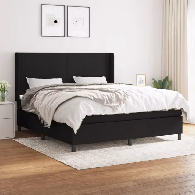 Letto Ibrido vidaXL con Giroletto a Molle e Materasso in Tessuto Nero e Bianco L/P: 160 x 200 cm