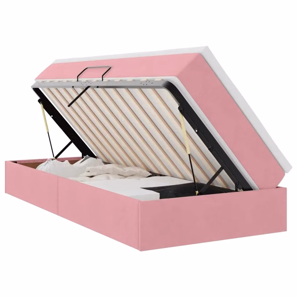 vidaXL Letto con contenitore e materasso ibrido in velluto rosa L/P/H: 100 x 200 x 48.5 cm – 2