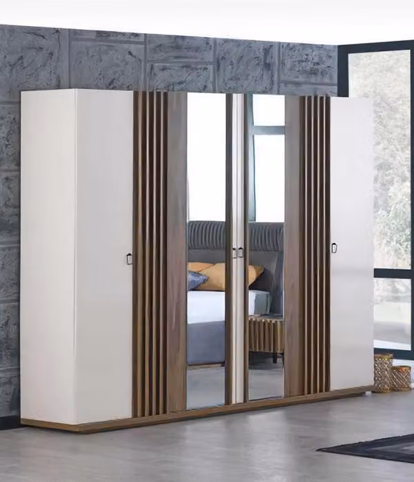 Kleiderschrank 6 türiger Schrank Schränke Schlafzimmer Möbel Spiegelschrank