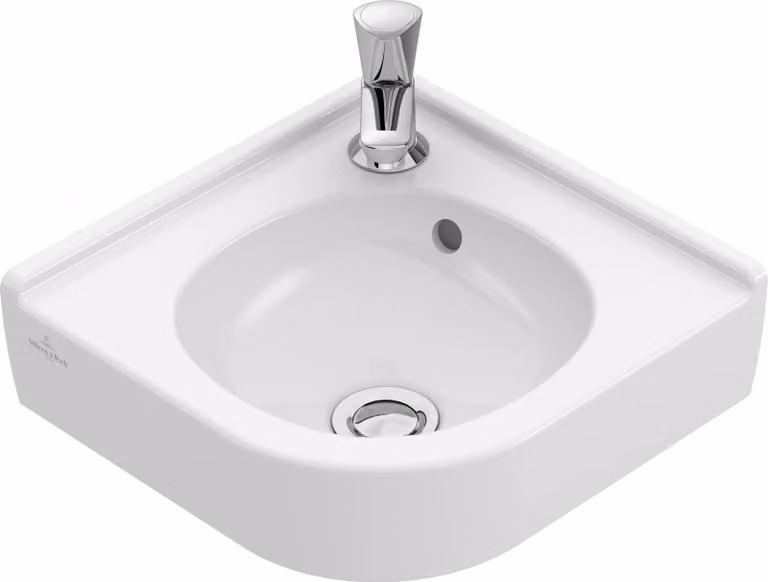 Lavabo angolare Villeroy & Boch O.NOVO, lunghezza lato 320 mm, con 1 foro per rubinetto senza troppopieno, bianco
