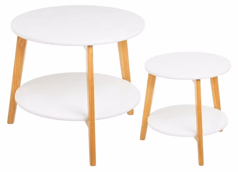 Set 2 Tavolini da Salotto Moderni Bianco Legno Pino MDF Design 53x53x45cm