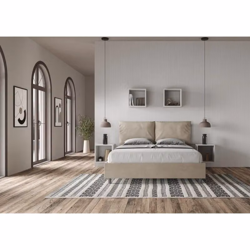 Letto matrimoniale alla francese Ityhome con contenitore in microfibra colore sabbia L/P/H: 150 x 200 x 165 cm – 2