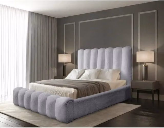 Letto contenitore BADJA Meublorama in tessuto bouclé con rete sollevabile L/P/H: 160 x 200 x 120 cm