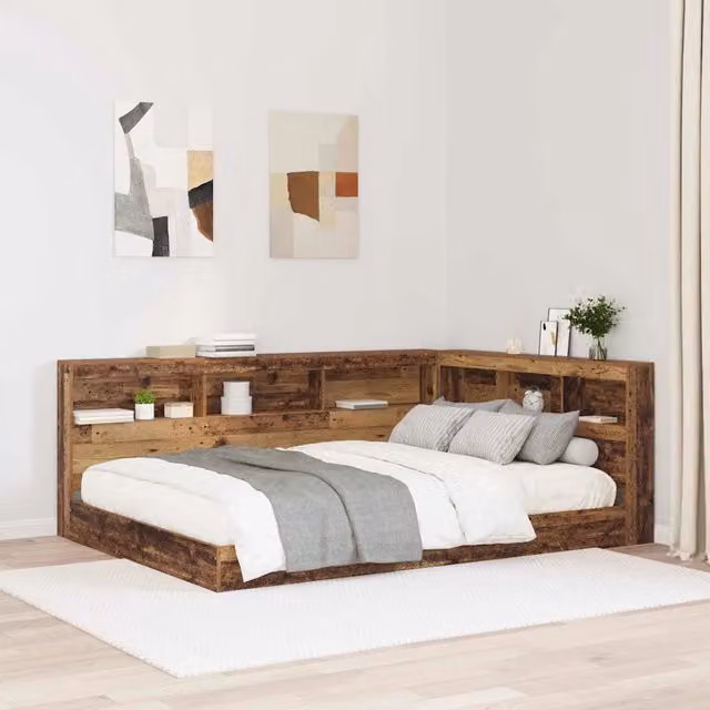 Testata del letto con contenitore e porta di ricarica USB vidaXL in legno e metallo marrone L/P/H: 217,5 x 167,5 x 76,5 cm – 1