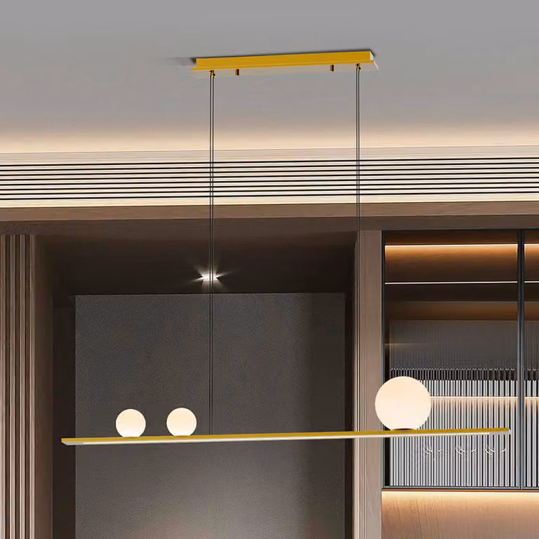 Schuller Valencia Lampada LED a sospensione Mila, color oro, lunghezza 120 cm, 3 luci. dimmerabile, Ottone / Oro, Soggiorno / Sala da pranzo, Alluminio, Moderno