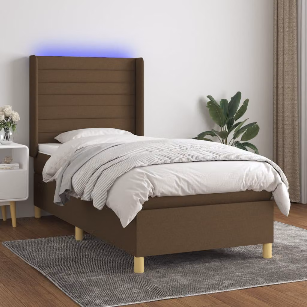 Letto Ibrido con Materasso e Illuminazione LED vidaXL, Marrone Scuro e Bianco, L/P/H: 200 x 100 x 128 cm – 1