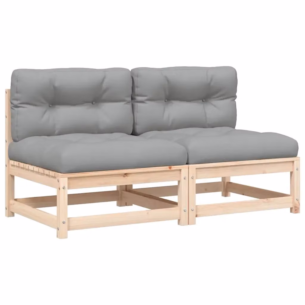 Set di 2 divani da giardino vidaXL in legno di pino massello con cuscini grigi stile rustico – 2