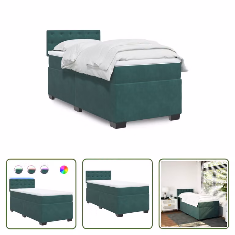 The Living Store Letto a molle con materasso verde scuro 80x200 cm in velluto