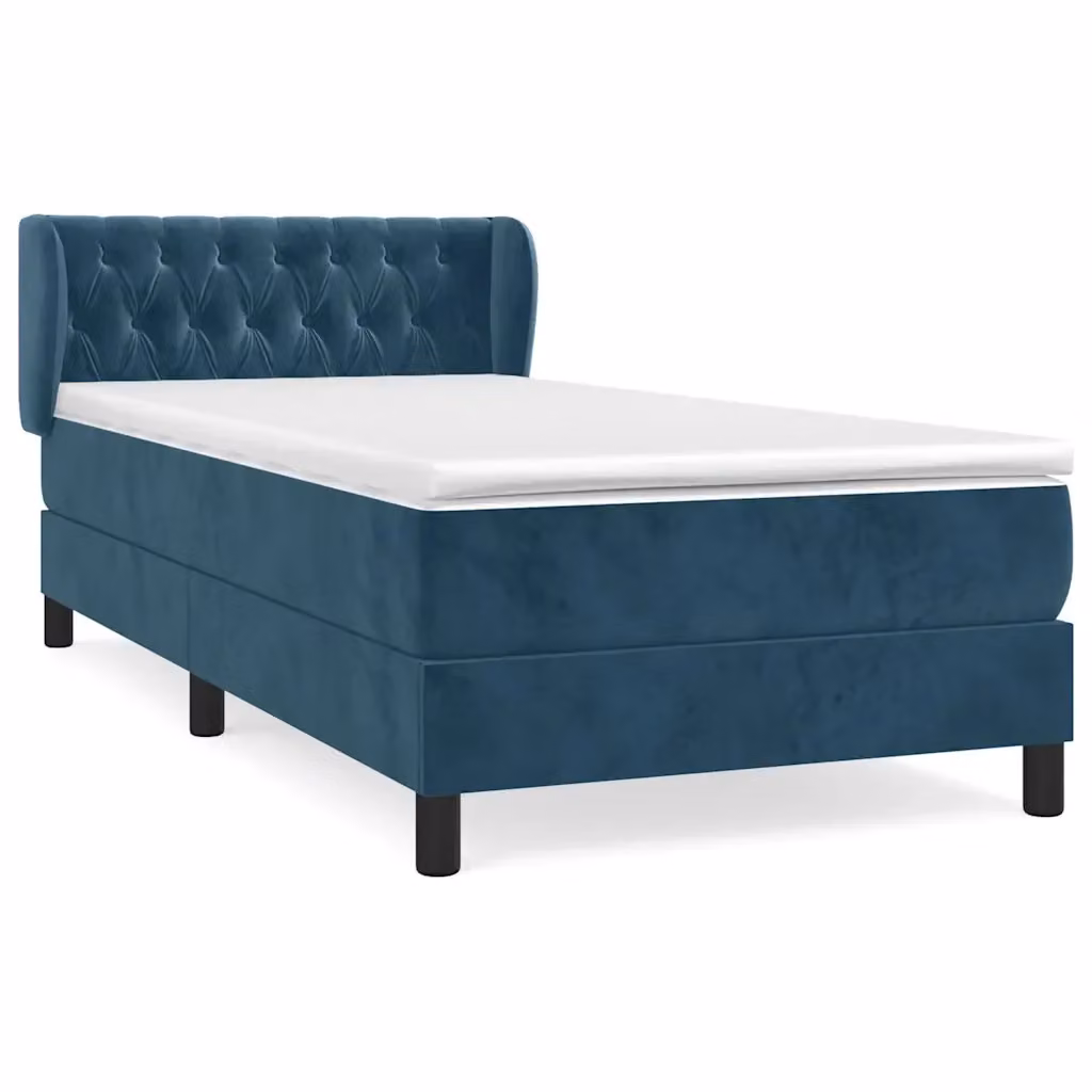 vidaXL Giroletto a Molle con Materasso in Velluto Blu e Bianco L/P: 100 x 200 cm – 2