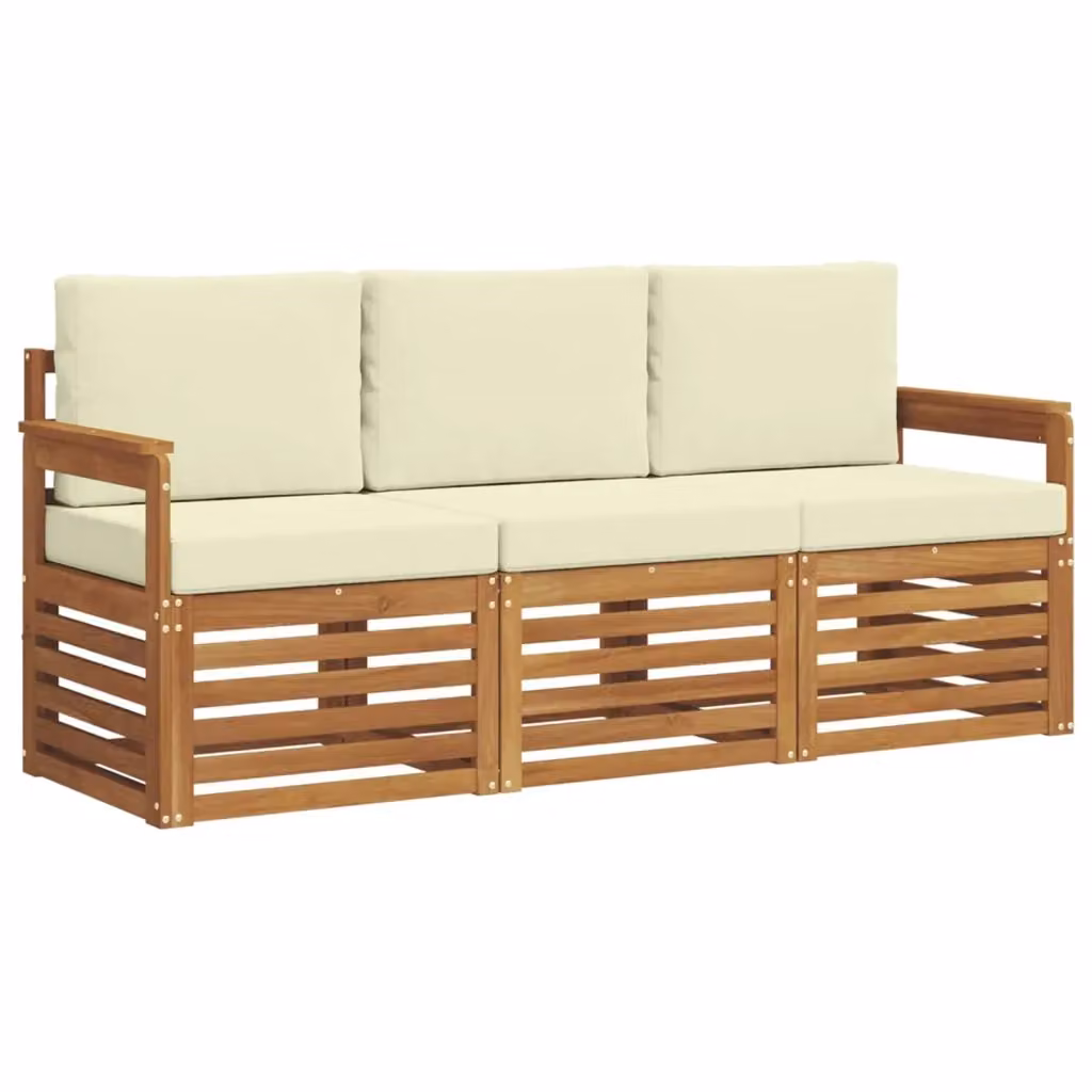 Set di divani da esterno vidaXL in legno di acacia massello con cuscini beige e bianchi per giardino e terrazzo – 2