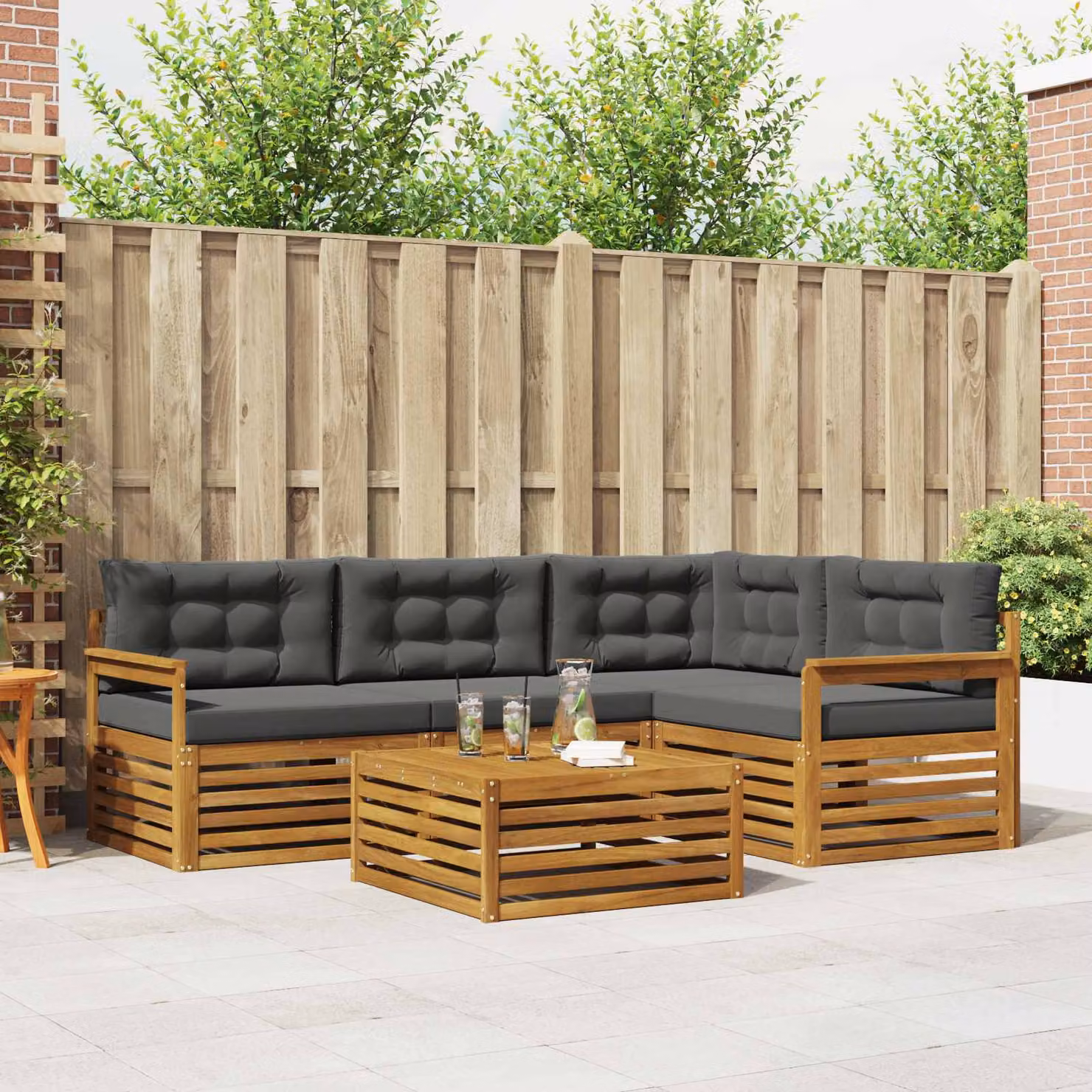 Set di divani da esterno vidaXL 5 pezzi in legno di acacia con cuscini, colore beige e antracite
