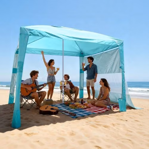 Tenda da spiaggia VEVOR con parete laterale e tasche per la sabbia, ombrellone parasole portatile regolabile, Verde/Turchese, L/P/H: 240 x 240 x 240 cm