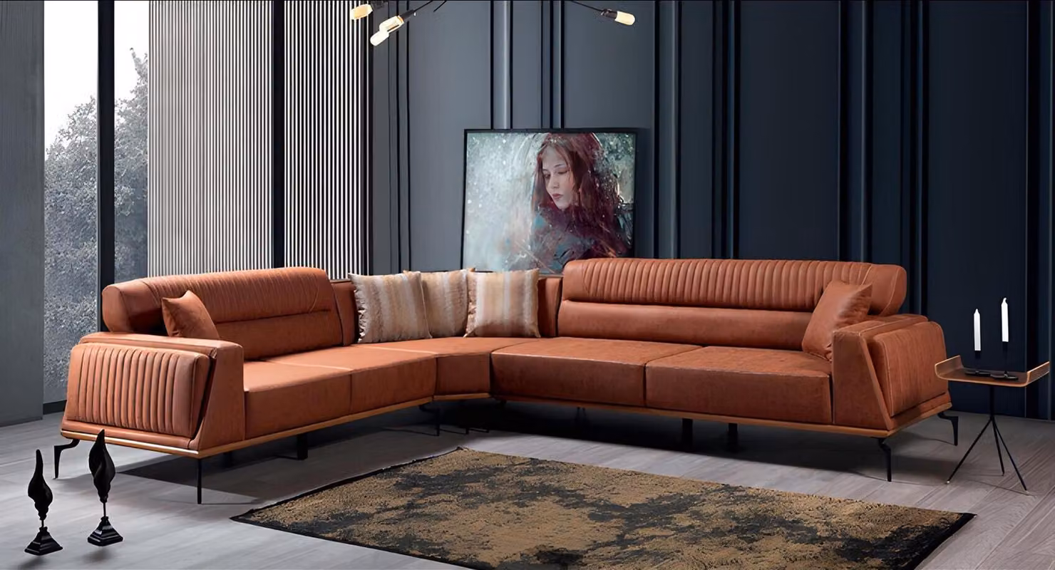 Braunes Ecksofa Designer Wohnlandschaft Luxuriöses L-Form Sofa Möbel
