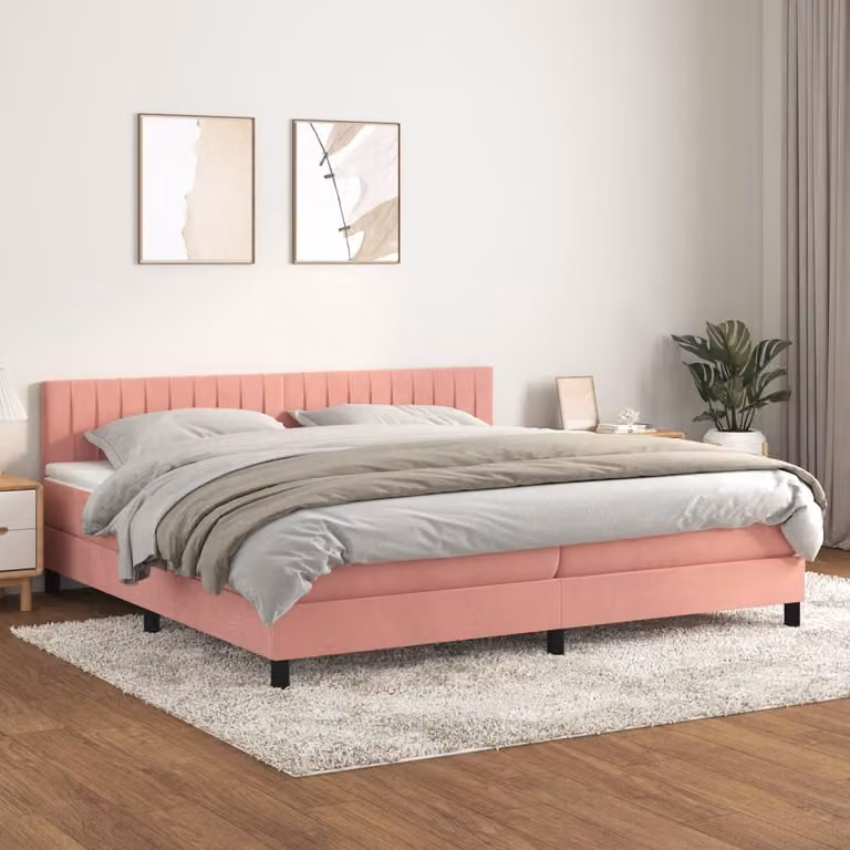 The Living Store Letto a molle con materasso Rosa 200x200 cm Velluto