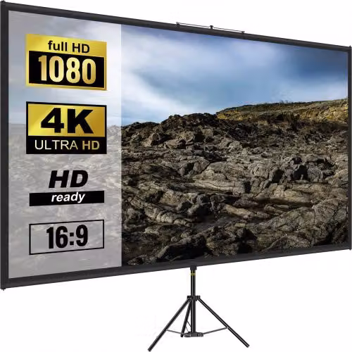 Schermo Cinematografico VEVOR per Esterni, Schermo per Proiettore HD 16:9 Bianco con Supporto Treppiede in Alluminio, 70 cm