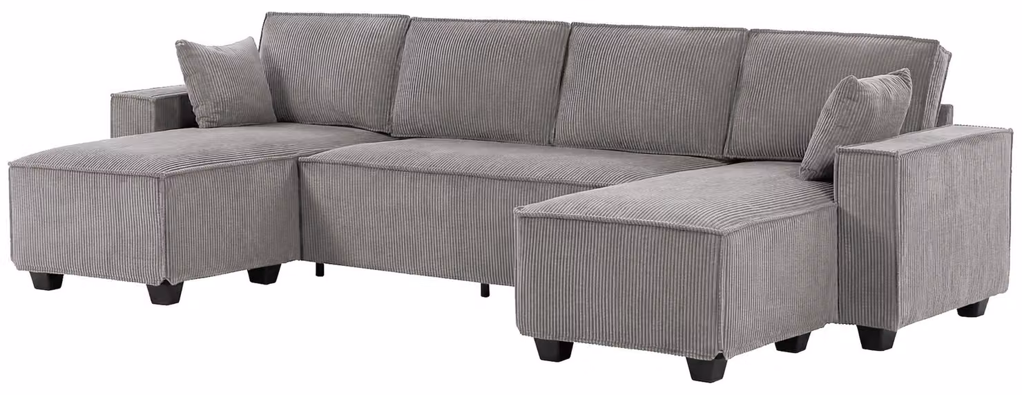 Divano ad angolo HOMCOM da 311 cm, 4 posti con doppia chaise longue, cuscini, grigio chiaro