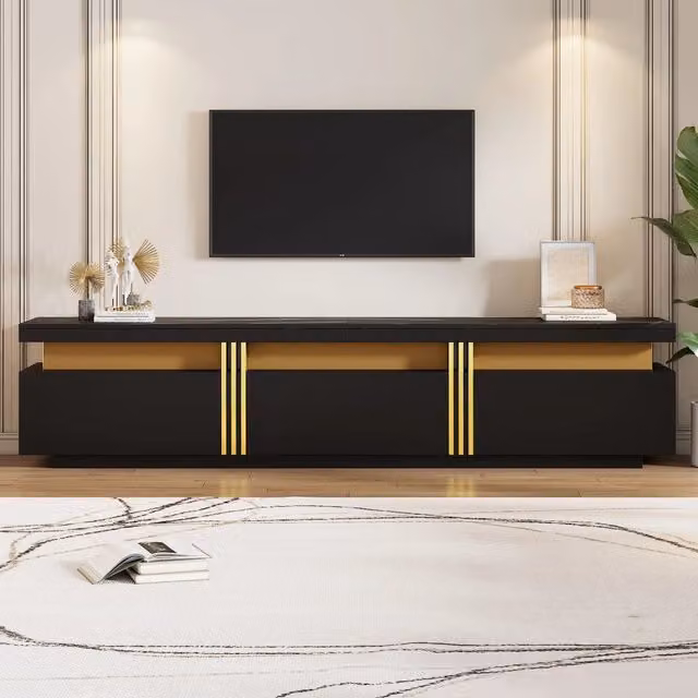 Mobile porta tv 200 cm per tv fino a 90 pollici; design effetto marmo con 3 cassetti; nero