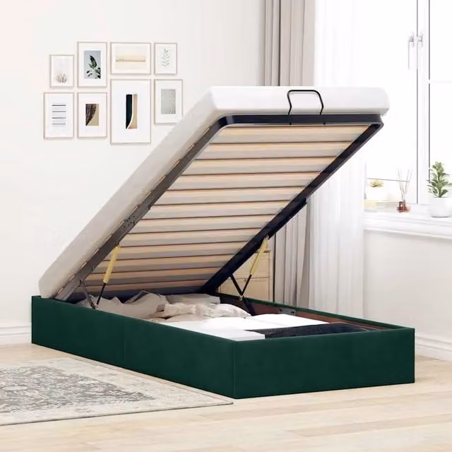 Struttura Letto con Contenitore Lift-Up Design Mania in Velluto Verde L: 200 cm, P: 80 cm, H: 140 cm