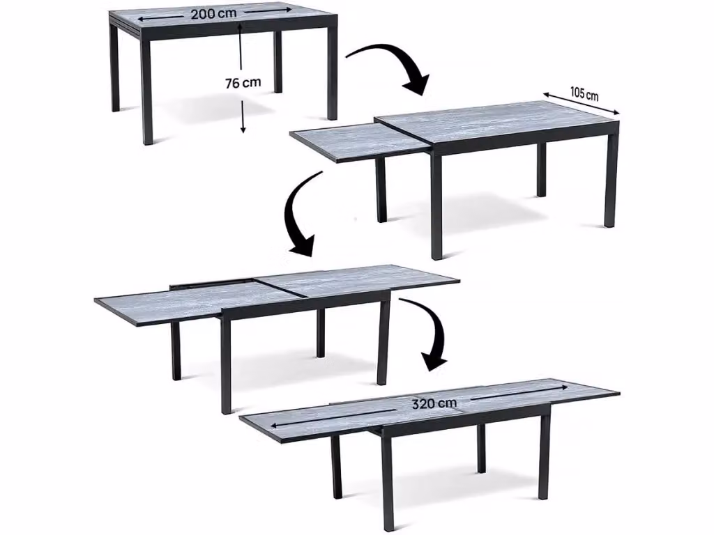 Set da pranzo da esterno estensibile Habitat Lagos con 10 sedie in alluminio nero L/P/H: 200/320 x 105 x 76 cm – 2