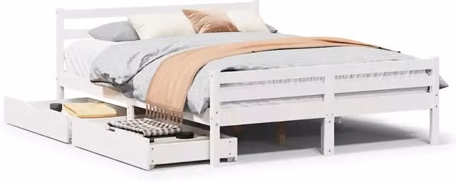 Letto matrimoniale | Letto per adulti | Letto senza Materasso Bianco 150x200 cm Legno Massello di Pino