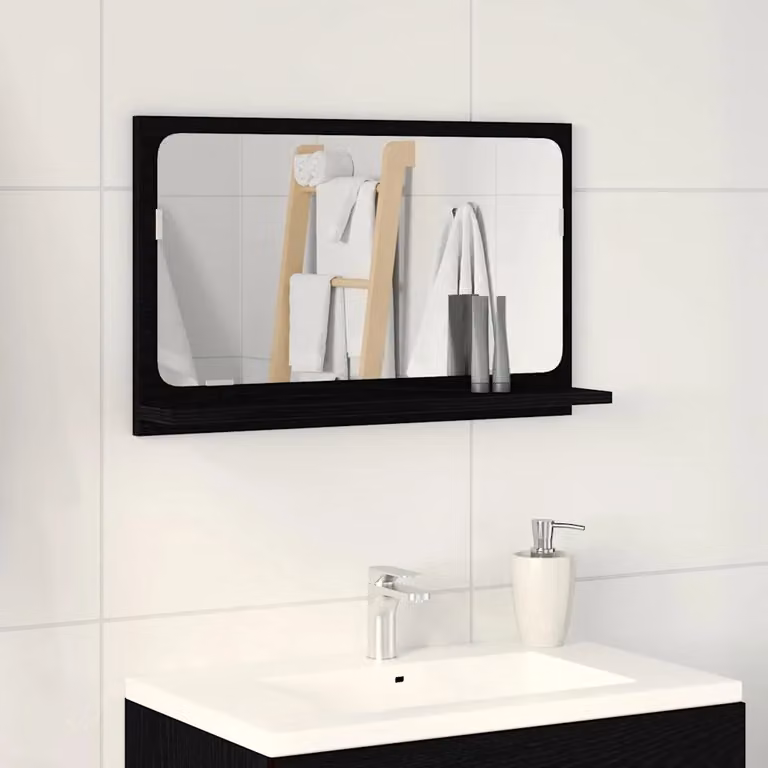 vidaXL Mensola con Specchio Moderna in MDF e Vetro, Colore Nero, L 60 x P 10,5 x H 37 cm