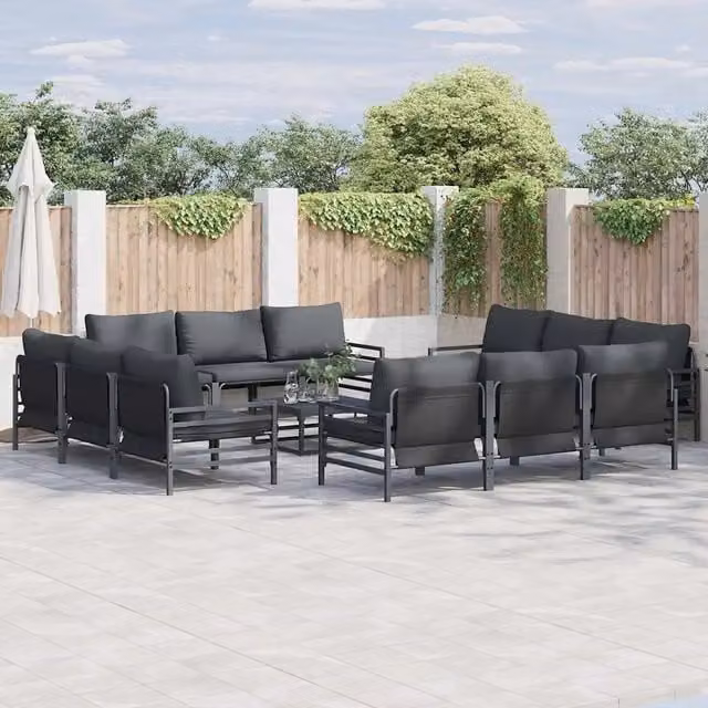Set Divano da Giardino a Forma di U vidaXL in Acciaio Antracite con Cuscini e Rivestimenti Rimovibili