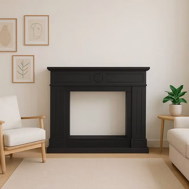 Cornice Camino Lipari Sined Nero per Inserto Elettrico o Bruciatore in MDF, L 109,0 cm x H 95,0 cm x P 21,5 cm