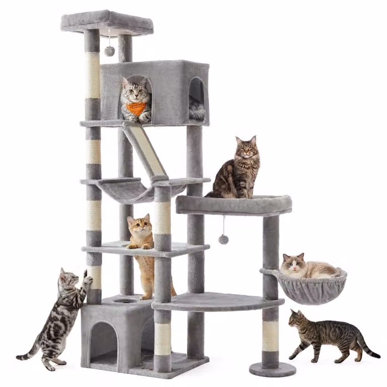 Feandrea, tiragraffi alto, 188 cm, ideale per gatti di grossa taglia, con 7 colonne in sisal