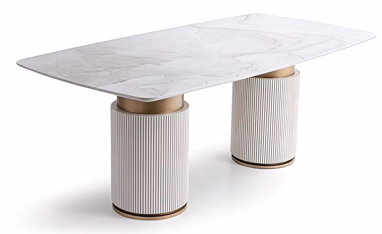 Tavolo da pranzo moderno, bianco e dorato, con finitura effetto marmo, tavolo da cucina di design