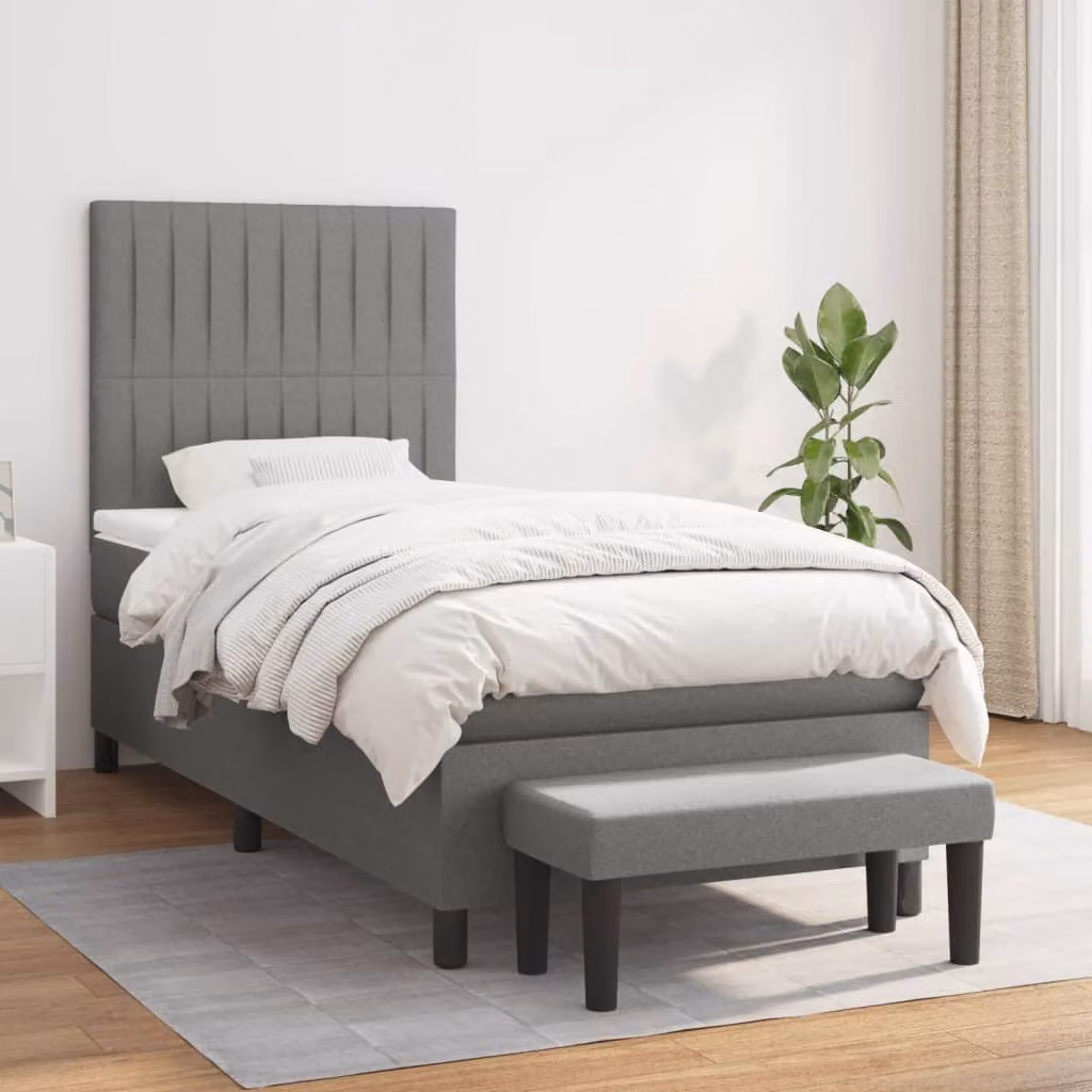 vidaXL Giroletto a Molle Ibrido con Materasso in Tessuto Grigio e Bianco L/P/H: 190 x 90 x 128 cm – 1