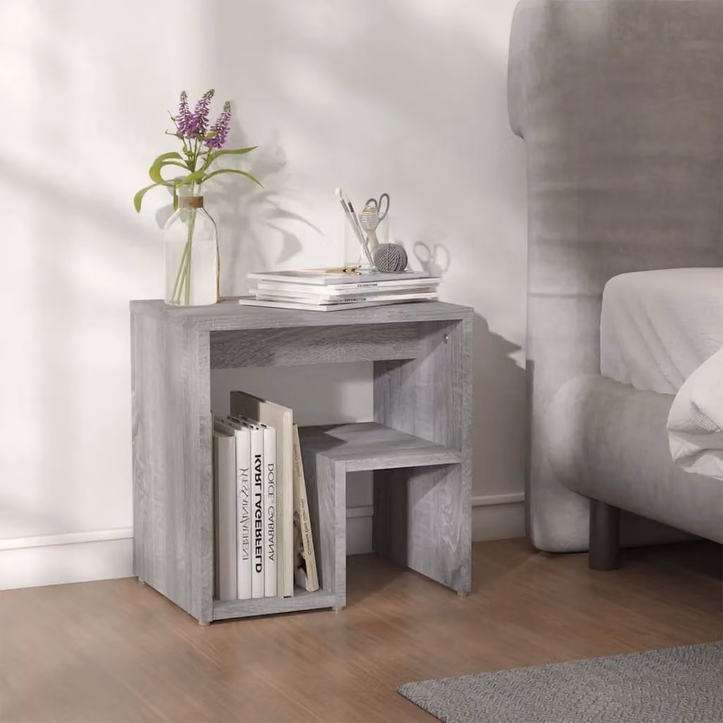 Comodino moderno vidaXL in legno multistrato e MDF, colore grigio, L: 40 cm, P: 30 cm, H: 40 cm