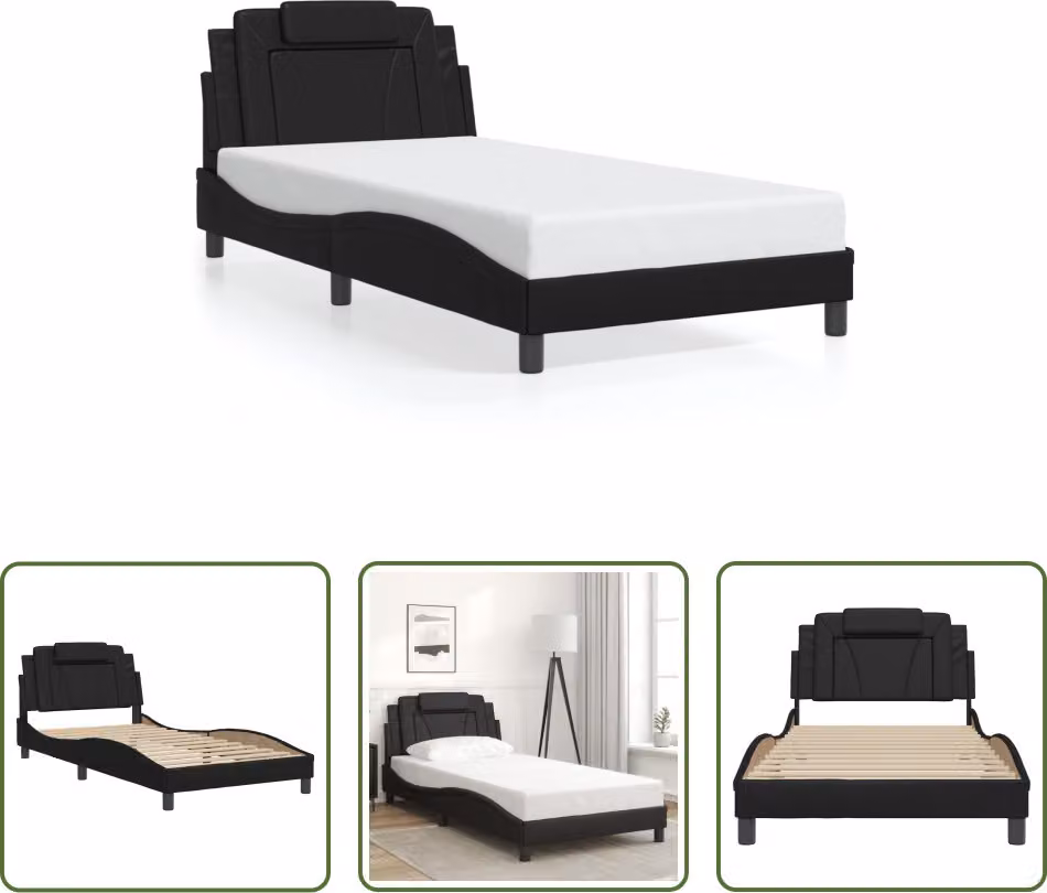 The Living Store Struttura letto con testiera nera 100x200 cm in ecopelle